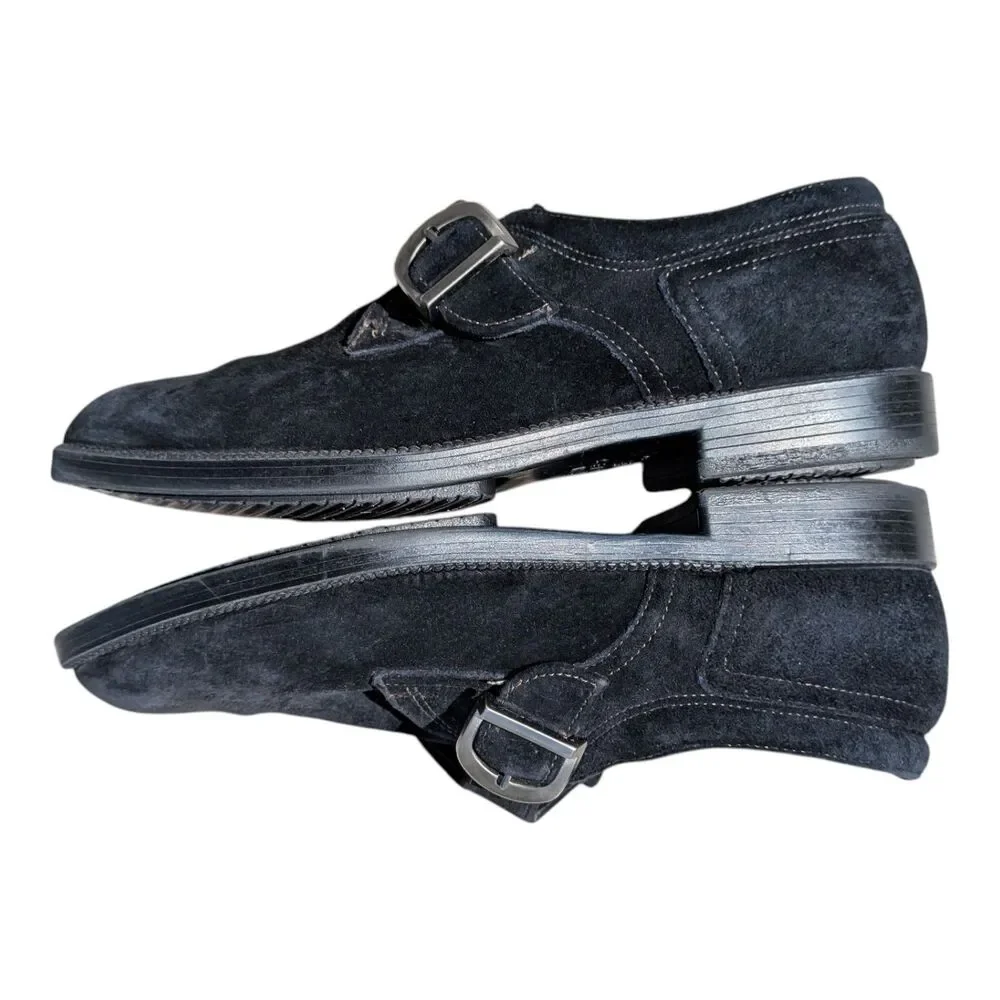 Hush Puppies Bounce Black Suede Monk Strap Loafers Shoes Mens 8.5 Comfort Classy